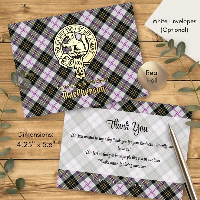 Invitación Postal Con Relieve Metalizado Clan MacPherson Crest over Dress Tartan (Subido por el creador)