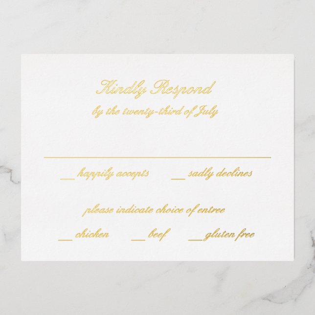 Invitación Postal Con Relieve Metalizado Classic Timeless Wedding RSVP (Anverso)