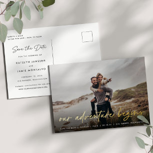 Invitación Postal Con Relieve Metalizado Comienza nuestra aventura   Foto completa Guardar