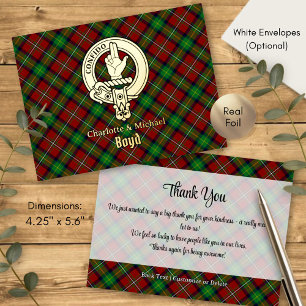 Invitación Postal Con Relieve Metalizado Crest de Clan Boyd sobre Tartán