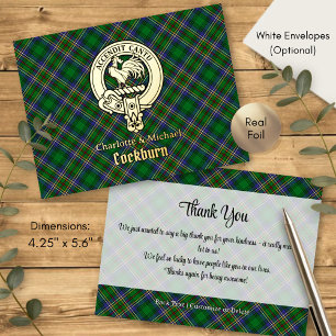 Invitación Postal Con Relieve Metalizado Crest de Clan Cockburn sobre Tartán