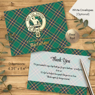 Invitación Postal Con Relieve Metalizado Crest de Clan MacFarlane sobre Tartán de Caza Anti