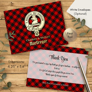 Invitación Postal Con Relieve Metalizado Crest de Clan MacGregor sobre Tartán de Rob Roy