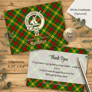 Invitación Postal Con Relieve Metalizado Crest de Clan MacMillan sobre Tartán