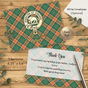 Invitación Postal Con Relieve Metalizado Crest de Clan Pollock sobre Tartán