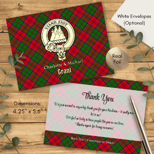 Invitación Postal Con Relieve Metalizado Crestá de Clan Grant sobre Tartán