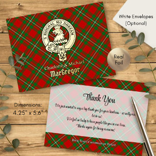 Invitación Postal Con Relieve Metalizado Crestá del clan Gregor sobre tartán