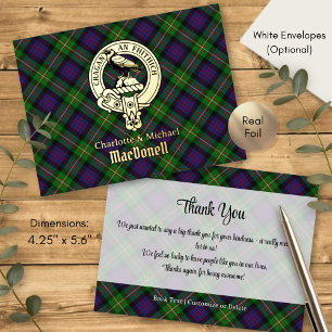 Invitación Postal Con Relieve Metalizado Crestón de Clan MacDonell de Glengarry sobre Tartá
