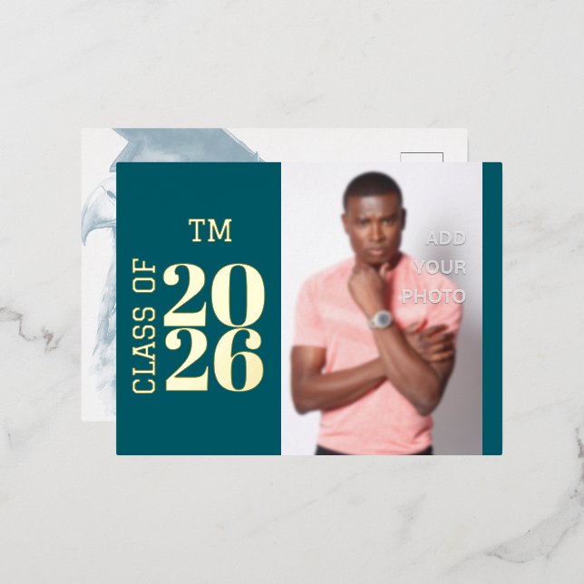 Invitación Postal Con Relieve Metalizado Custom Photo Foil Graduation Invitation Postcard (Anverso/Reverso)