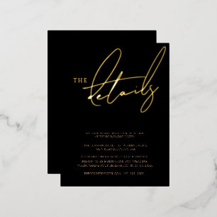 Invitación Postal Con Relieve Metalizado Detalles de Boda con Tipografía Elegante de Oro Ne
