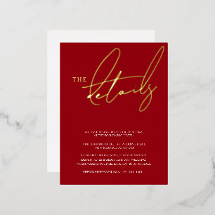 Invitación Postal Con Relieve Metalizado Detalles de Boda Simples con Hojas de Oro Rojo