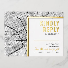 Invitación Postal Con Relieve Metalizado Detroit, localizador de amor de Michigan | Respues