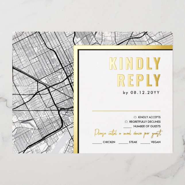 Invitación Postal Con Relieve Metalizado Detroit, localizador de amor de Michigan | Respues (Anverso)