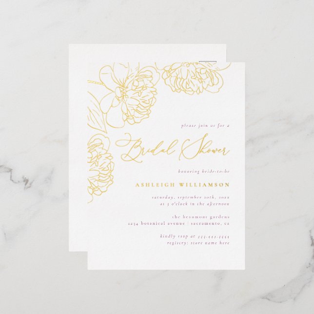 Invitación Postal Con Relieve Metalizado Ducha nupcial de los peones dibujados a mano Minim (Anverso/Reverso)