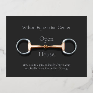 Invitación Postal Con Relieve Metalizado Eggbutt Snaffle Bit Equestrian Business