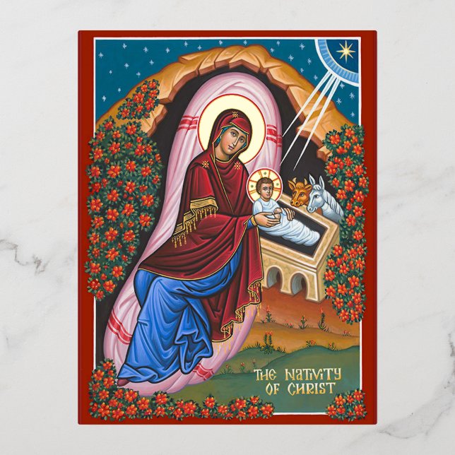 Invitación Postal Con Relieve Metalizado El Nacimiento de Cristo (Anverso)