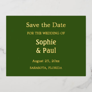 Invitación Postal Con Relieve Metalizado El verde del bosque salva la fecha