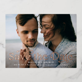 Invitación Postal Con Relieve Metalizado Elegancia Clásica Foto Horizontal Save the Date