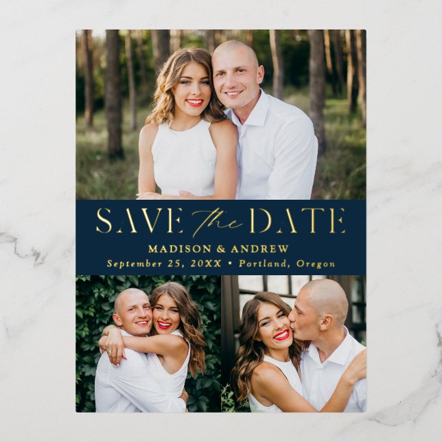 Invitación Postal Con Relieve Metalizado Elegancia moderna 3 Boda fotográfica Guardar la fe (Anverso)