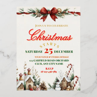 Invitación Postal Con Relieve Metalizado Elegant Christmas Party Invitation