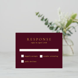 Invitación Postal Con Relieve Metalizado Elegant Deep Burgundy Foil Wedding RSVP Card