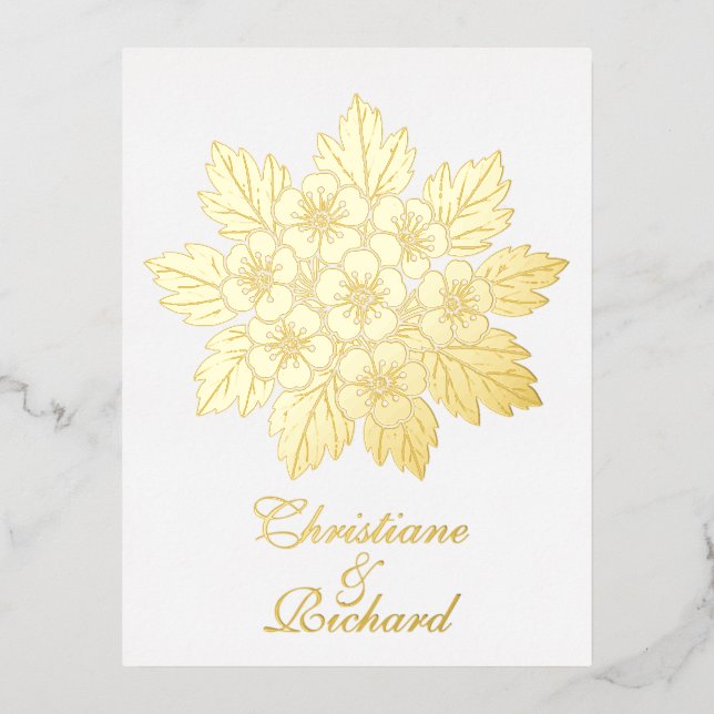 Invitación Postal Con Relieve Metalizado Elegant floral rosette wedding invitation (Anverso)