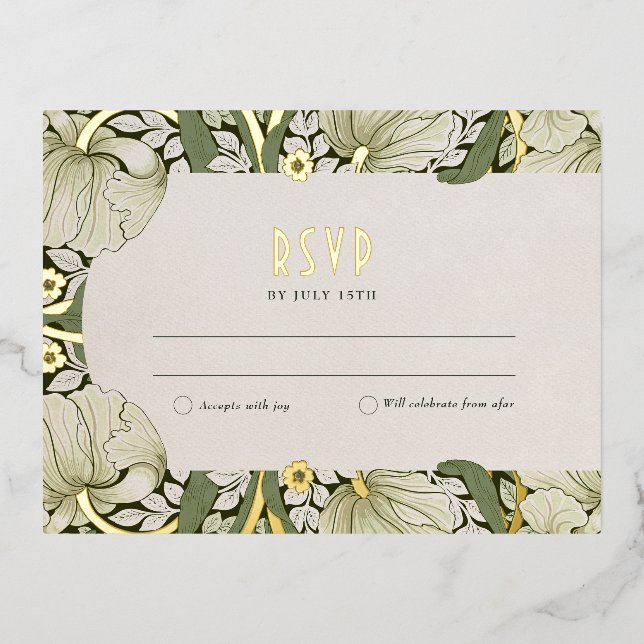 Invitación Postal Con Relieve Metalizado Elegant Floral Wedding RSVP Card (Anverso)