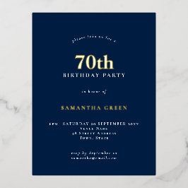 Invitación Postal Con Relieve Metalizado Elegante 70 cumpleaños fiesta de lujo marina azul