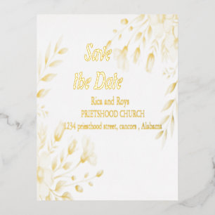Invitación Postal Con Relieve Metalizado Elegante acuarela Boda floral guardar la fecha