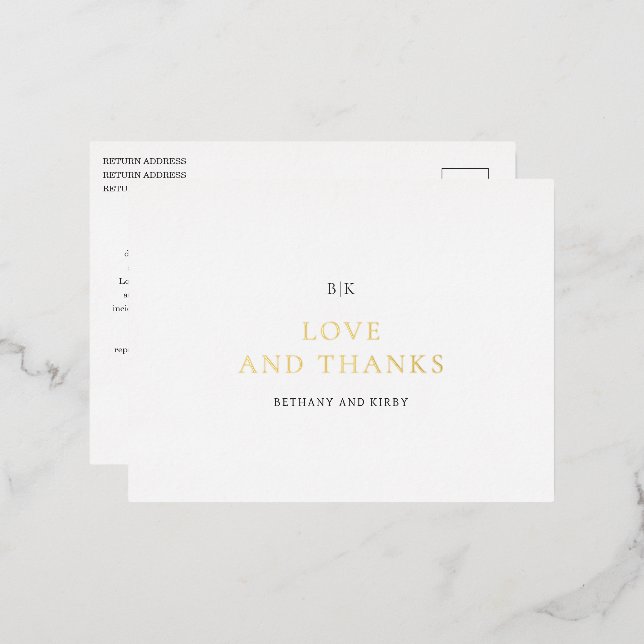 Invitación Postal Con Relieve Metalizado Elegante Boda Clásico Blanco y Negro Gracias (Anverso/Reverso)