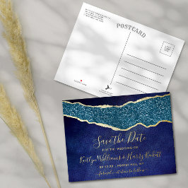Invitación Postal Con Relieve Metalizado Elegante Boda De Agate Azul De La Marina Salva La 