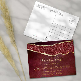 Invitación Postal Con Relieve Metalizado Elegante Boda De Agate De Borgoña Salva La Fecha R
