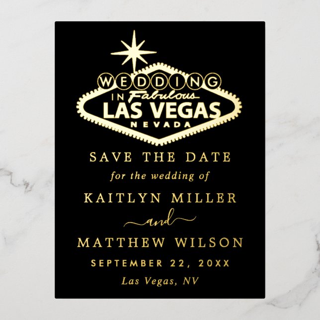 Invitación Postal Con Relieve Metalizado Elegante Boda De Las Vegas Salvar La Fecha Real (Anverso)