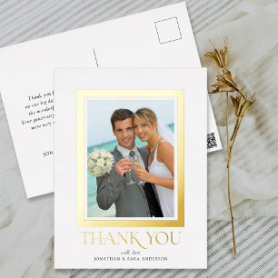 Invitación Postal Con Relieve Metalizado Elegante Boda fotográfico de tipografía gracias or