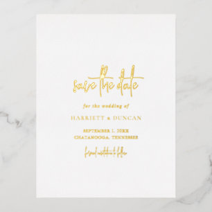Invitación Postal Con Relieve Metalizado Elegante Boda Minimalista Salva La Fecha Oro