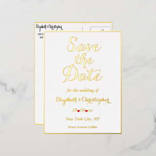 Invitación Postal Con Relieve Metalizado Elegante Boda Salvar el oro de los Faux Blancos
