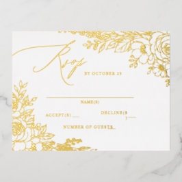 Invitación Postal Con Relieve Metalizado Elegante Boho Botánico Otoño Floral RSVP