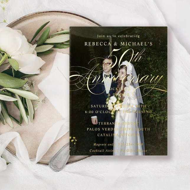 Invitación Postal Con Relieve Metalizado Elegante caligrafía Fiesta 50 Aniversario (Subido por el creador)