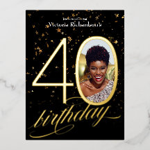 Elegante Confetti Black Gold Photo 40 cumpleaños