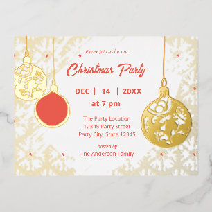 Invitación Postal Con Relieve Metalizado Elegante Fiesta de Navidades de Ornamentos Festivi