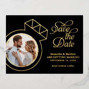 Invitación Postal Con Relieve Metalizado Elegante foto de boda para guardar la fecha