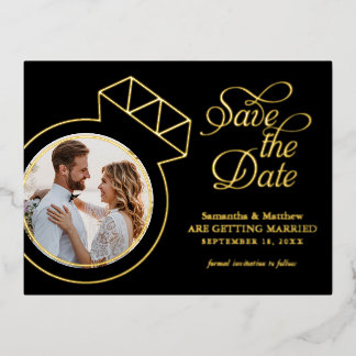 Invitación Postal Con Relieve Metalizado Elegante foto de boda para guardar la fecha
