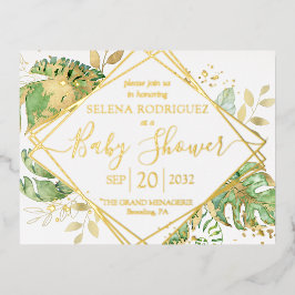 Invitación Postal Con Relieve Metalizado Elegante género tropical Neutral Baby Shower Gold