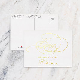 Invitación Postal Con Relieve Metalizado Elegante Guión "Amor" Boda Gracias Real