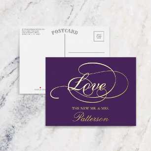 Invitación Postal Con Relieve Metalizado Elegante Guión "Amor" Boda Gracias Real