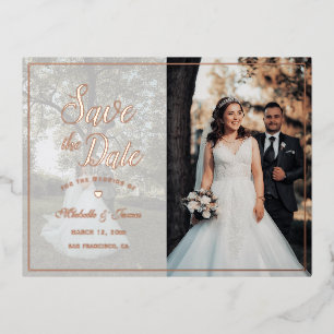 Invitación Postal Con Relieve Metalizado Elegante guión imagen boda guardar la fecha