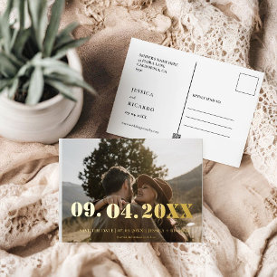 Invitación Postal Con Relieve Metalizado Elegante Letra negrita Boda de fotos Guardar la fe