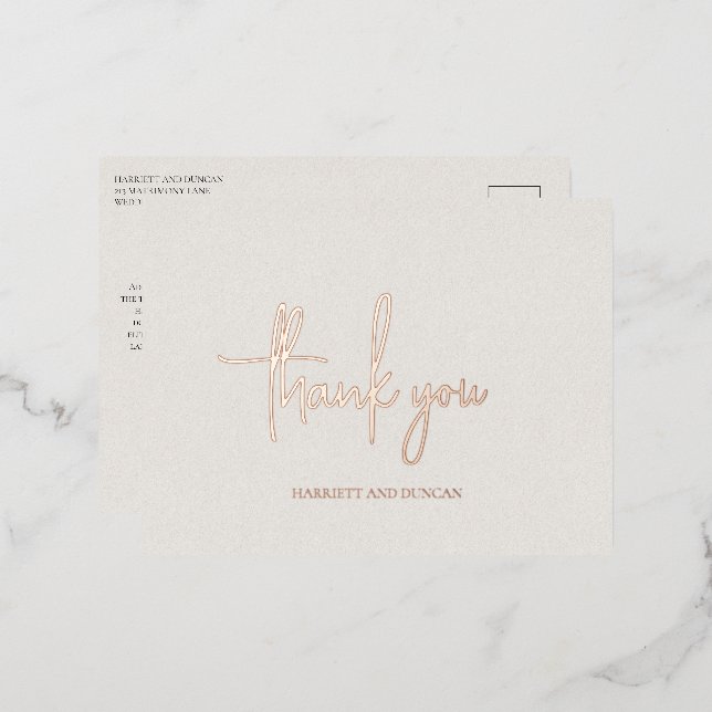 Invitación Postal Con Relieve Metalizado Elegante matrimonio Neutral Beige Sin Tiempo Graci (Anverso/Reverso)