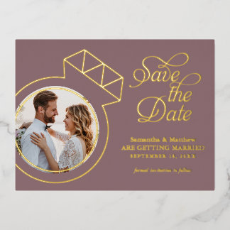 Invitación Postal Con Relieve Metalizado Elegante Mauve Boda Guardar la Fecha Foto
