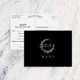Invitación Postal Con Relieve Metalizado Elegante Monograma Wreath Wedding RSVP Real